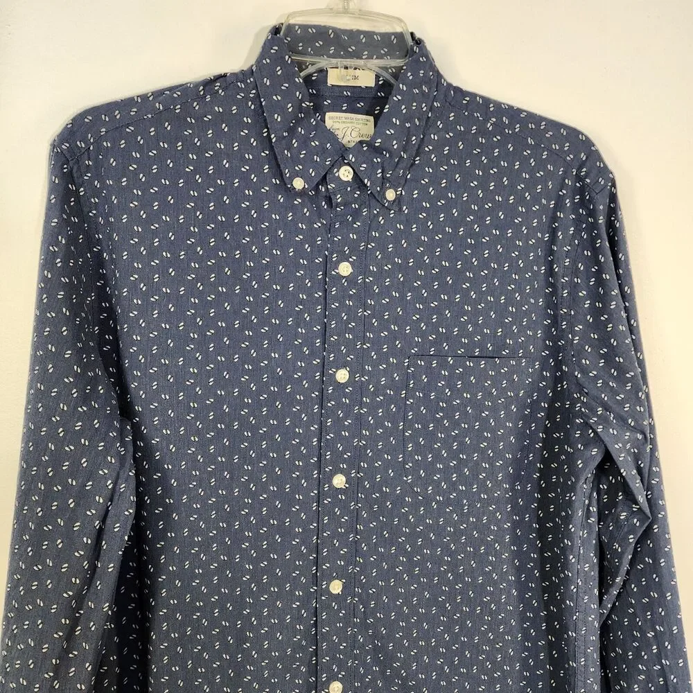 J Crew Secret Wash Shirt Men Medium Blue Organic Cotton Slim Stretch Button Blue